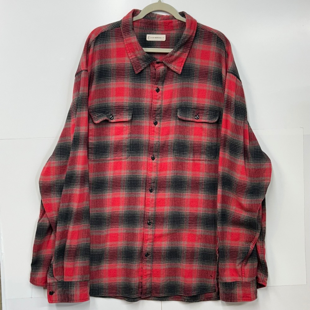 Lucky Brand Mens 3XL Red Black Plaid Flannel Button Down Shirt Cotton RN 80318 - Picture 3 of 10